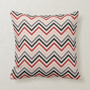 Throw Pillow with red black grey chevron pattern