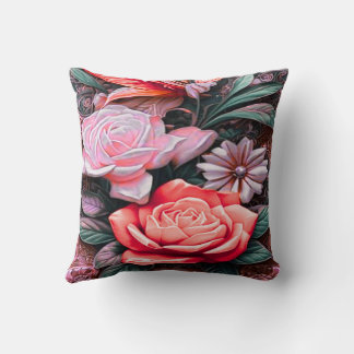 Throw Pillow With Red Flowers