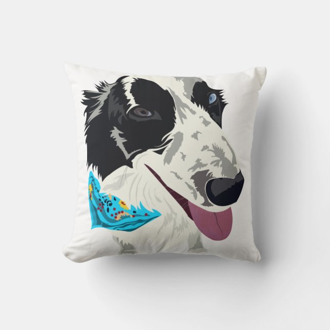 Throw Pillow with Scarfed Border Collie (Front)
