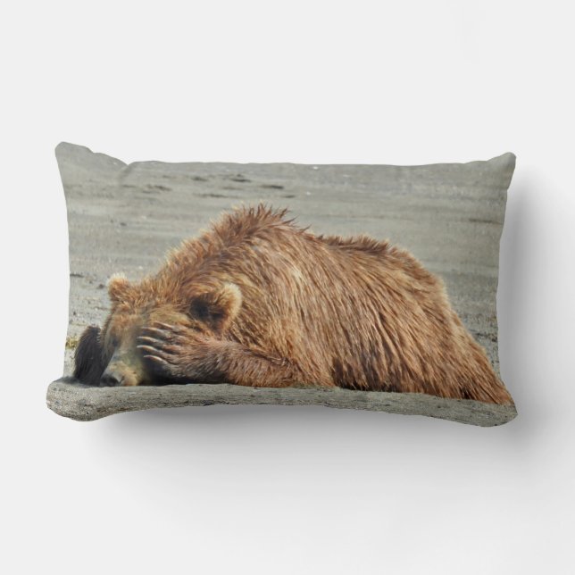 Throw Pillow with sleeping grizzly bear (Front)
