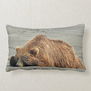 Throw Pillow with sleeping grizzly bear