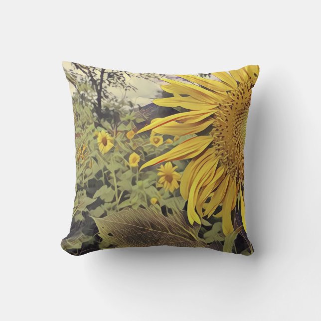 Throw pillow with sunflower design (Front)