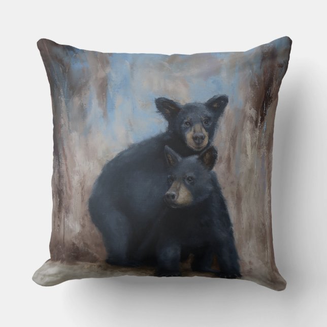 Throw Pillow with Two Bear Cubs (Front)
