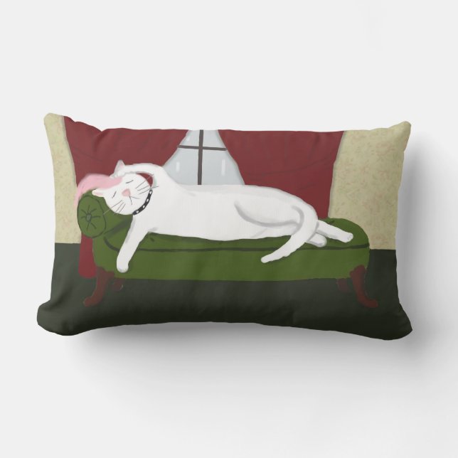 Throw Pillow with White Drama Kitty Illustration (Front)
