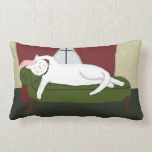 Throw Pillow with White Drama Kitty Illustration
