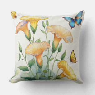 Throw Pillow - Yellow Morning Glory, Butterflies