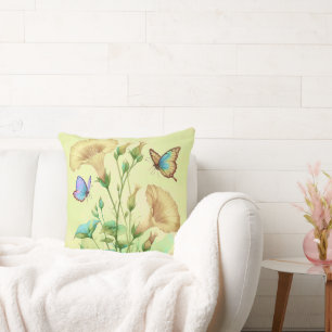 Throw Pillow - Yellow Morning Glory Flowers