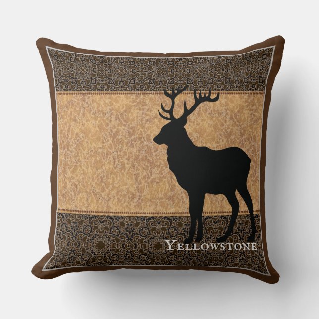 Throw Pillow-Yellowstone Elk Chocolate Brown Pillow (Front)