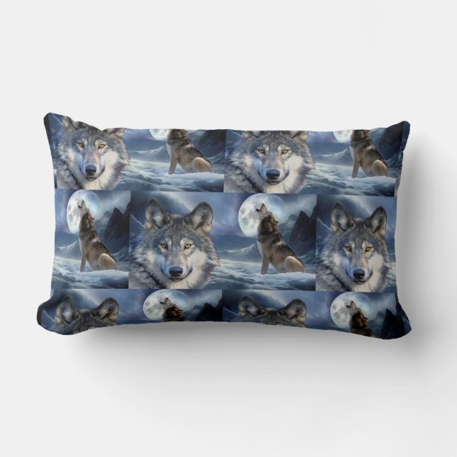 Throw Pillow-Yellowstone Wolf Lumbar Pillow (Front)