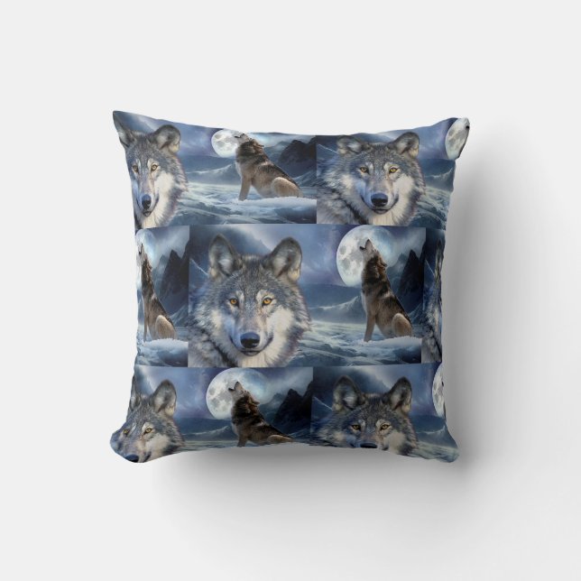 Throw Pillow-Yellowstone Wolf Throw Pillow (Front)