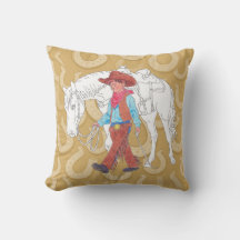 Throw Pillow Young Cowboy and Horse