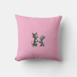 Throw PillowCute Cartoon Cat and Mouse Friends Aes Pillow