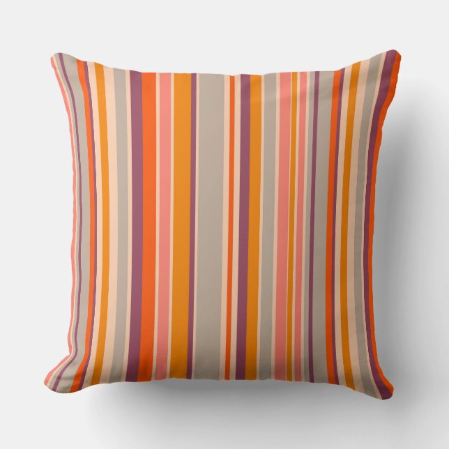 Throw PillowRetro sixties vertical orange stripes Throw Pillow (Front)