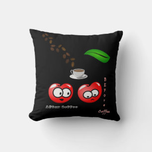 Throw Pillows Cat Before After Coffee Black