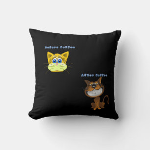 Throw Pillows Cat Before After Coffee Black