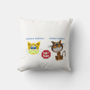 Throw Pillows Cat Before After Coffee White