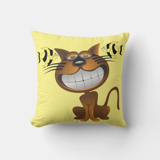 Throw Pillows Cat Fish Black (Front)