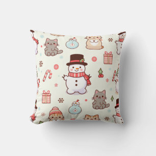 Throw Pillows-cat snowman Pillow