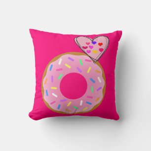 Throw Pillows Pink Doughnut Sprinkles Hearts