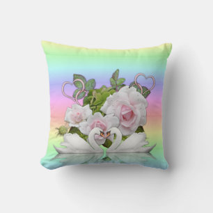 Throw Pillows White Swans Pastel Floral