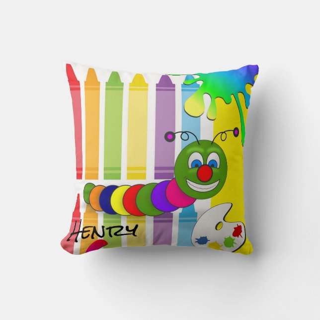 Throw Pillows Yellow Crayons Worm (Front)