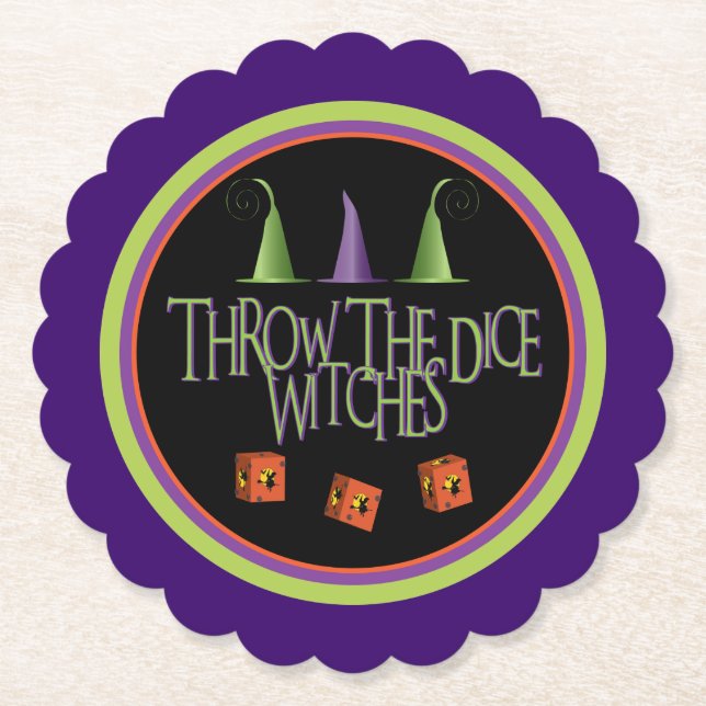 Throw The Dice Witches Funny Bunco October Theme Paper Coaster (Front)