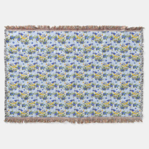 Throw Whimsical Bird & Blueberries Blue Yellow Blanket