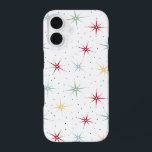 Throwback Atomic Starburst Midcentury Pattern iPhone 16 Case<br><div class="desc">Liven up your cell phone with this fabulous atomic era mid century patterned phone case. This design features starbursts in red,  blue,  green,  and yellow and accented with black dots.</div>
