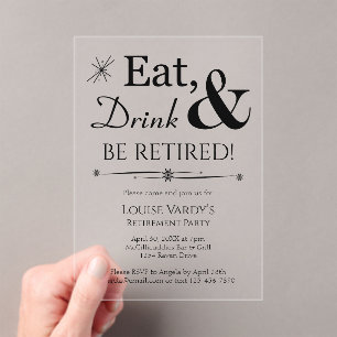 Throwback Eat Drink & Retire Retirement Party Acrylic Invitations