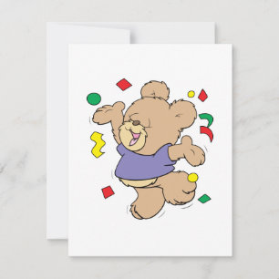 throwing confetti cute party time teddy bear invitation