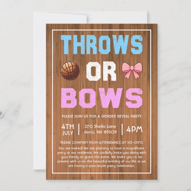 Throws or Bows Gender Reveal Invitation (Front)