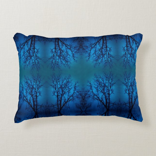 Thru The Glass, Weeping Tree Blue Forest Abstract Accent Pillow (Front)