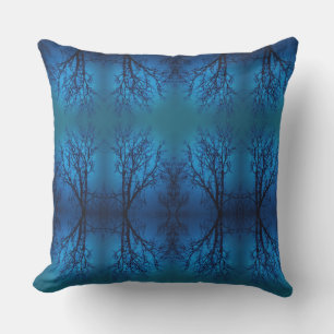 Thru The Glass, Weeping Tree Blue Forest Abstract Outdoor Pillow