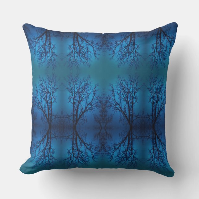 Thru The Glass, Weeping Tree Blue Forest Abstract Outdoor Pillow (Front)