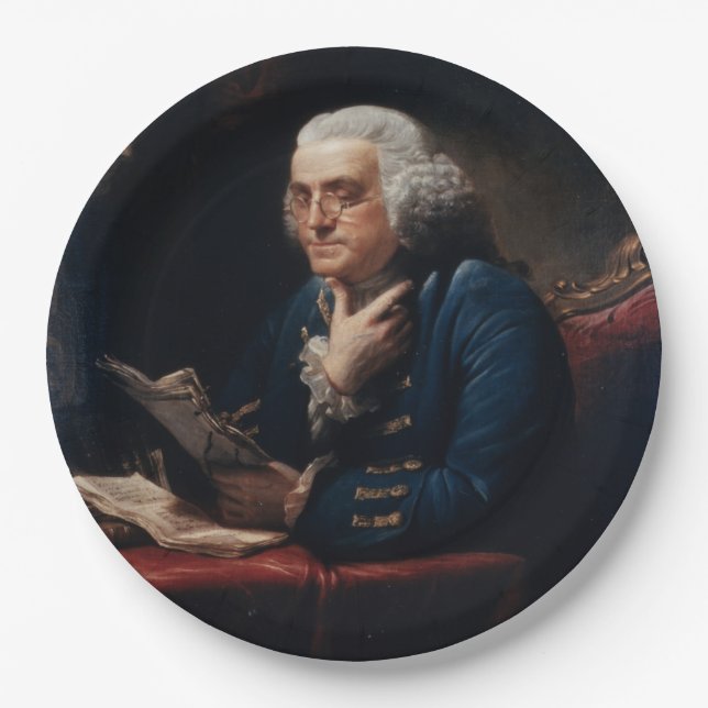 Thumb Portrait, Benjamin Franklin Founding Father Paper Plate (Front)