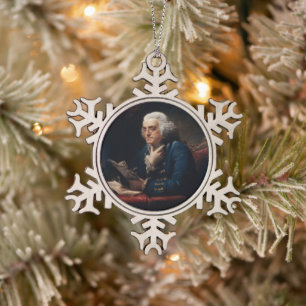 Thumb Portrait, Benjamin Franklin Founding Father Snowflake Pewter Christmas Ornament