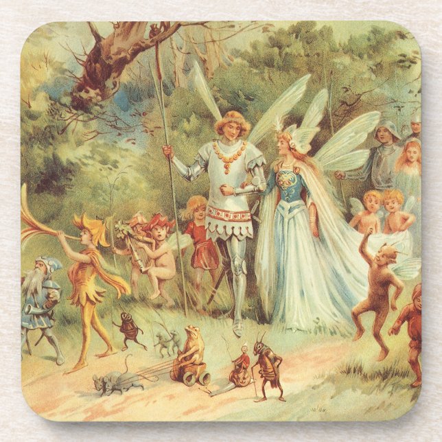 Thumbelina and Prince Wedding, Vintage Fairy Tales Coaster (Front)