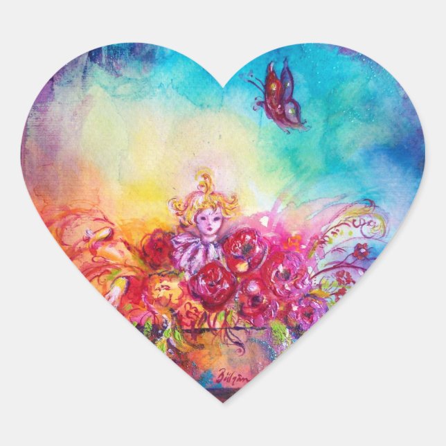 THUMBELINA ,FLOWER BASKET AND BUTTERFLY HEART STICKER (Front)