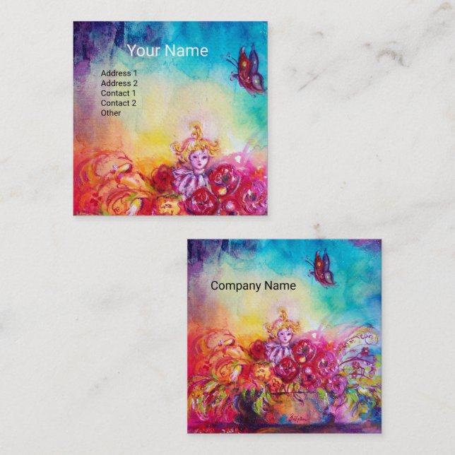 THUMBELINA,FLOWER BASKET AND BUTTERFLY SQUARE BUSINESS CARD (Front/Back)
