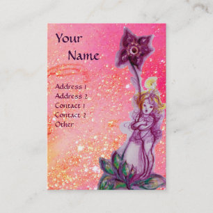 THUMBELINA, PURPLE FLOWER IN PINK FUCHSIA SPARKLES BUSINESS CARD