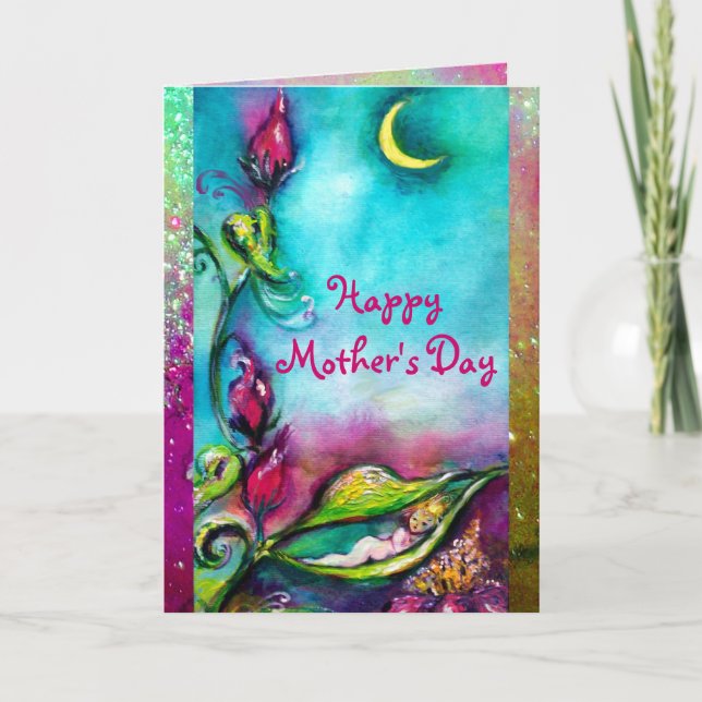 THUMBELINA SLEEPING BETWEEN ROSE LEAVES CARD (Front)