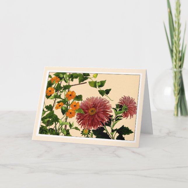 Thumbergia & Aster, Botanical Art Card (Front)