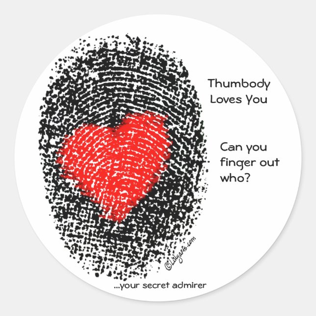Thumbody Loves You Heart Fingerprint Sticker (Front)