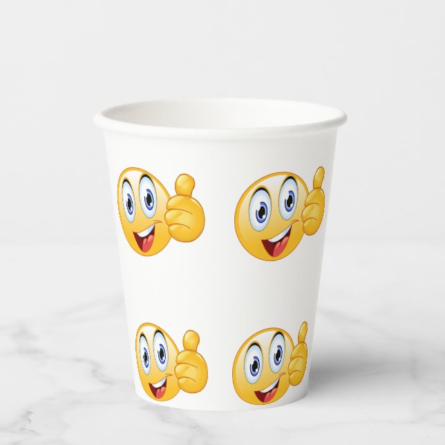Thumbs Up Emoji Well Done Happy Smiling Face Paper Cups (Front)