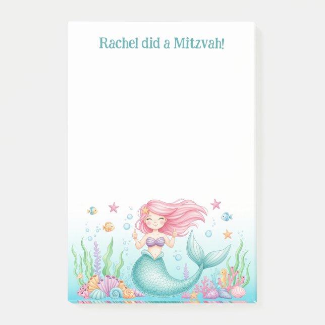 Thumbs up Mermaid Personalized Mitzvah Post-it Notes (Front)