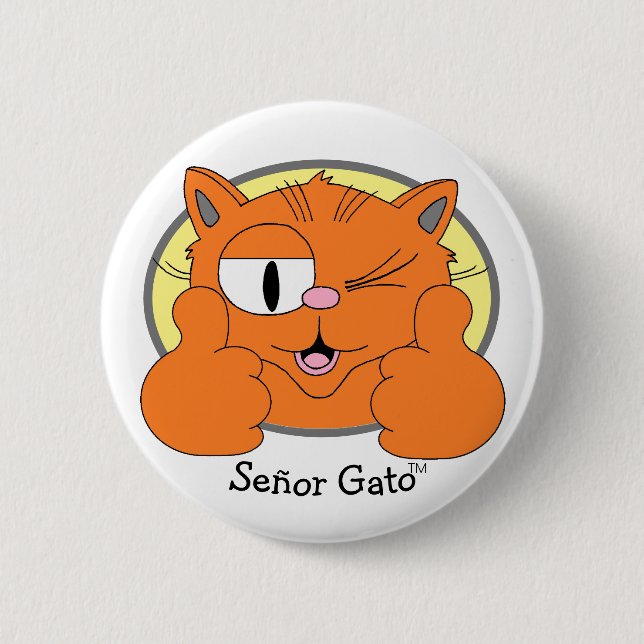 Thumbs Up Moustache Cat Winking Cartoon Cat 2 Inch Round Button (Front)