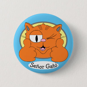 Thumbs Up Señor Gato Winking Cartoon Cat 2 Inch Round Button