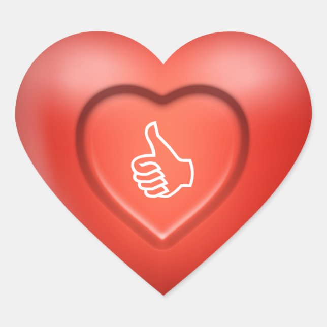 Thumbs Up Sign Red Heart Sticker (Front)