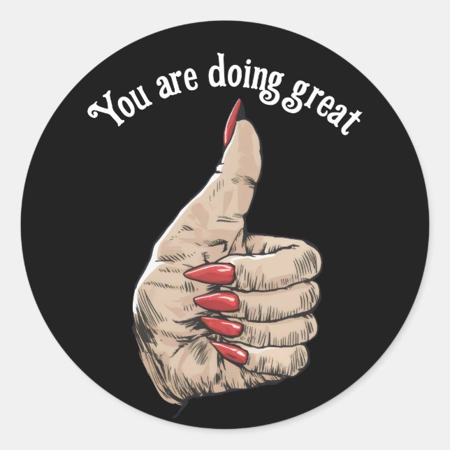 thumbs up with long red fingernails classic round sticker (Front)