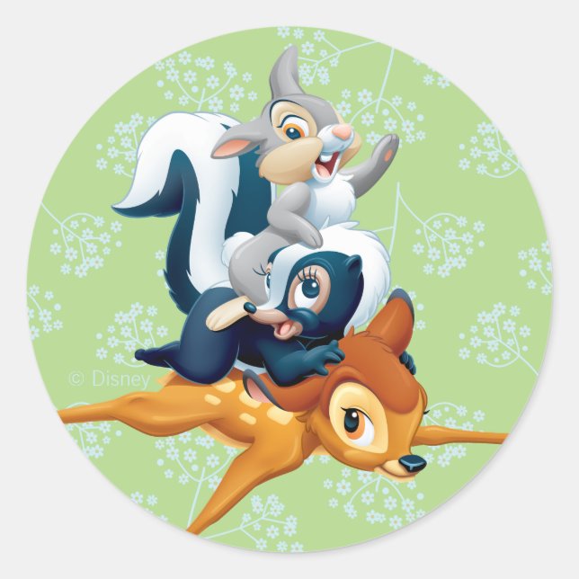 Thumper, Flower, & Bambi Stacked During Play Classic Round Sticker (Front)